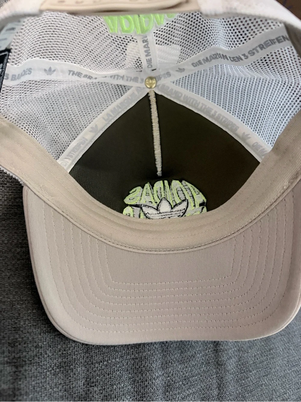 adidas Kids Beige Trucker Hat with Neon Green Patch